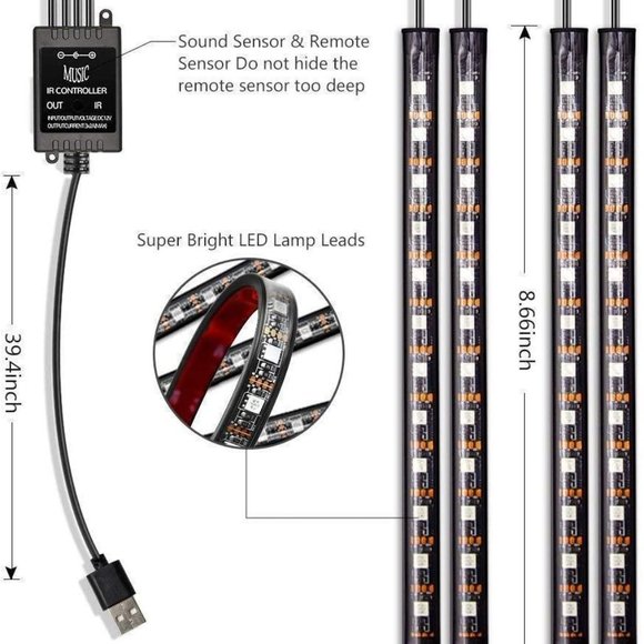 RGB Car LED Light Strips Sound Activated Remote - Picture 9 of 11